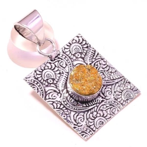 Titanium Druzy Gemstone Handmade Thanksgiving Gift Jewelry Pendant 1.90" SR 3658 - Picture 1 of 7
