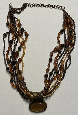 Collar Colgante Chicos Naranja Quemado Cobre Marrón Latón Color Grueso Cuentas Foto 1 de 4