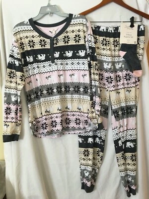 Nuevo Secret Treasures Mujeres Oso Polar Top Jogger con Calcetines Conjunto de Pijama Copo de Nieve Foto 1 de 3