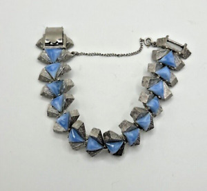 Vintage ROUSSEAU Bracelet Silvertone with Marbled Blue Faceted Trillions JCS