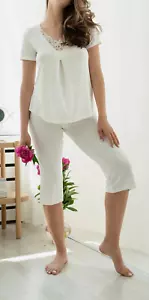 Womens Ladies Pyjamas PJs Size UK 12 Oh!Zu Short Sleeve Top Trousers 93% Viscose - Picture 1 of 5