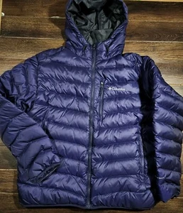 Mens XL Columbia  Omni-Heat Hellfire Down Filled Hooded Jacket Ebony Blue  - Picture 1 of 3