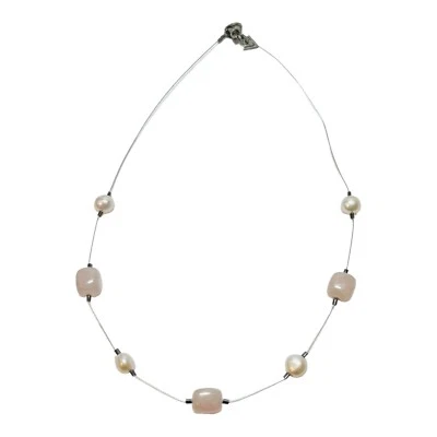 Collar Silpada Plata de Ley 925 Perla y Cuarzo Rosa N1724 16 pulgadas Foto 1 de 4