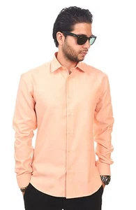 Neu Herren Hemd Pfirsich Orange maßgeschneidert schmale Passform faltenfrei Baumwolle AZAR MAN - Bild 1 von 4