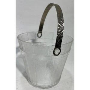 Vintage Pressed Glass Ice Bucket Hammered Metal Handle MCM Barware - Picture 1 of 10
