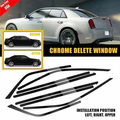 For 2011-2023 Chrysler 300 Gloss Black Delete Blackout Window Cover Decal 8PCS - Image 1 of 4