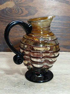 Jarra de vidrio burbuja soplada a mano rayas púrpuras 18 oz mango y base adjuntos - Imagen 1 de 11