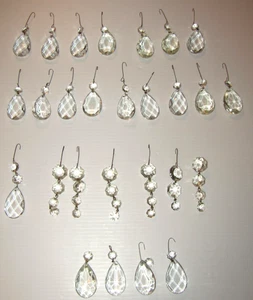 Vintage Lot 27 Lamp Chandelier Tear Drop Crystal Glass Cut Prisms 2” 3" & 4" Lot - Picture 1 of 11