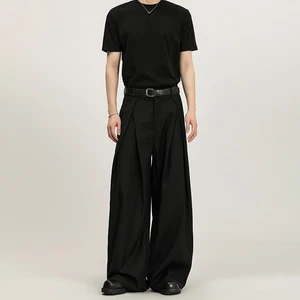 Pleated Wide-leg Pant Loose Dress Pants Casual Straight-leg Trouser Outwear Men - Picture 1 of 25
