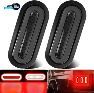 2 Stück 6" Zoll geräucherte Linse oval rot 52 LEDs Trailer Boot Halo Bremse läuft nicht mehr - Bild 1 von 5