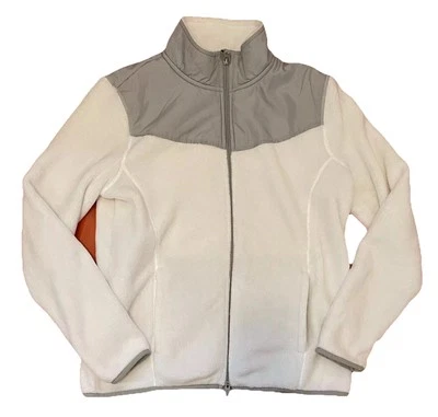 Chaqueta polar para mujer Danskin blanca gris cremallera completa talla grandes bolsillos tan suave Foto 1 de 4