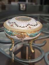 Nippon Porcelain Hair Receiver Hand Painted Jeweled/Beaded Gold/Gilded 3-Footed
