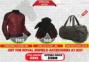 Royal Enfield" STREETWIND V2 JACKET RED" & "GLOVE" with Free Duffle Bag - Picture 1 of 22