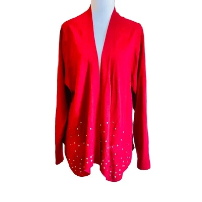 Relativity Open Cardigan Studs Scarlet Red Size 3X Long Sleeves Acrylic Wool VTG - Image 1 of 4