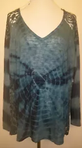 Aero Tokyo Darling Size XL Long Sleeve Y2K Streetwear V-Neck Tie-Die Lace Top - Picture 1 of 12