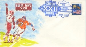 SUPER BOWL XXII San Diego, 1988 FDC - Doris Gold Hand Painted Cachet - Picture 1 of 1