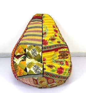 Hecho a mano acolchado Kantha algodón floral bohemio bolsa de frijoles puf as... - Imagen 1 de 4