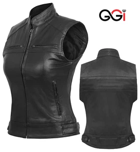 Get Geared Premium Damen klassische Motorrad Bikerweste gewachst weich Echtleder - Bild 1 von 9