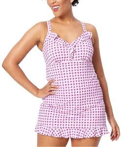 Isaac Mizrahi Live! Bridgehampton Swim Dress UPF50 Purple Gingham - Picture 1 of 1
