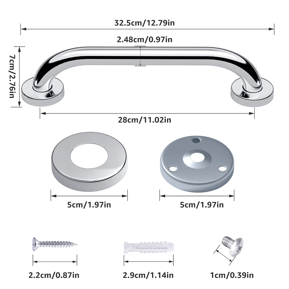 2pcs Stainless Steel Grab Bar Bathroom Safety Handicap Shower Tub Handle Support