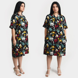 Atemberaubende Boho Viskose Shirt Kleid Größe 12-30 Plus Größe Midi