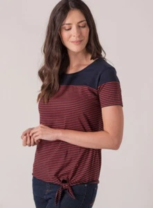 BNWT Quba & Co Navy Striped Tie Side 100% Cotton T-shirt. Size UK 8. RRP £26. - Picture 1 of 5