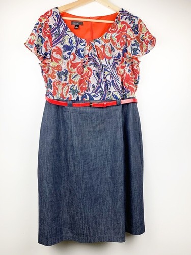 Abito tubino donna Alyx blu floreale con cintura scollo a scoop manica corta zip 14