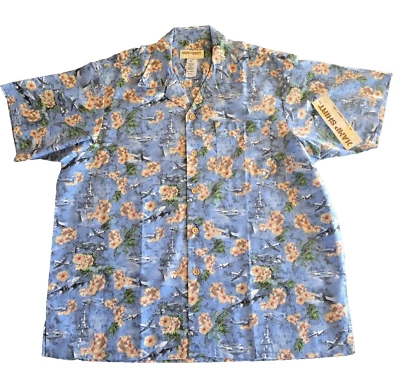 US Navy Hawaiian Camp Shirt Mens XL Eagle Crest Kamp Shirt Jets Ships Floral - Image 1 of 4