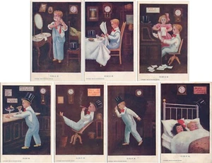 c1908 Lot of 7 The Rose Co. Vintage Postcards ~ Hours of the Day ~ Partial Set - Bild 1 von 12