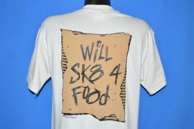 Camiseta vintage años 90 WILL SKATE FOR FOOD SK8 4 SPLIT TEE SKATER OFF WHITE MEDIANA M Foto 1 de 4