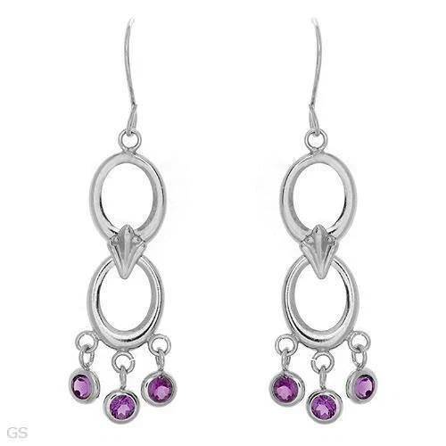 ПОТРЯСАЮЩИЙ ТВЕРДЫЙ 14K БЕЛОЕ ЗОЛОТО ПОДЛИННЫЙ АМЕТИСТ КРЮК / ЛЮСТРА СЕРЬГИ - Изображение 1 из 1