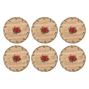Set 6 Piatti Caricabatterie Agrifoglio Natale Legno Pranzo Decorazione Natale Rustico - Foto 1 di 5