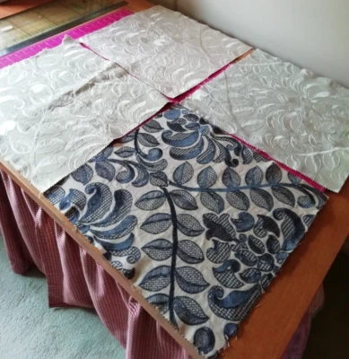 G P & J Baker Fabric Samples x 4 Wilton Embroidered Linen Crafting Patchwork - Image 1 of 4