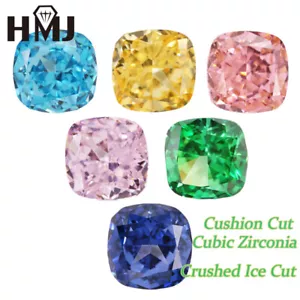 Cubic Zirconia Crushed Ice Cut AAAAA Cushion Square High Quality Carbon Diamond - Picture 1 of 30