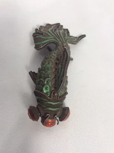 Splendida Statuina Pesce Koi Vintage Argento Cinese Smalto Articolato - Foto 1 di 10