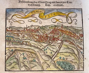PRAG CZECH REPUBLIC 1578 SEBASTIAN MUNSTER ANTIQUE ENGRAVED VIEW 16TH CENTURY - Picture 1 of 3