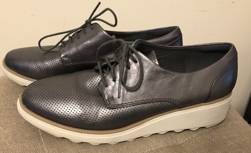 Oxford con lacci argento Clarks Sharon taglia 9 cristallo pelle peltro