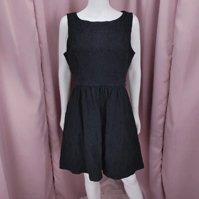 Elle Women's Black Cotton Damask Sleeveless Pleated A-Line Pencil Dress 16 - Image 1 of 4