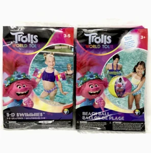 Dreamworks Trolls World Tour Swim Pool Fun (2-SET) 3D Arm Swimmies & Beach Ball - Picture 1 of 3
