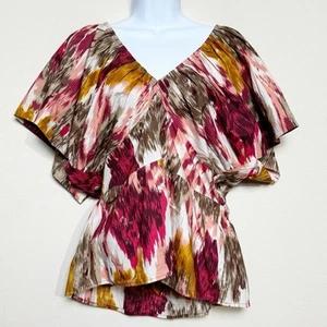 love the label | painterly cotton open back bohemian women's blouse sz XL - Picture 1 of 6