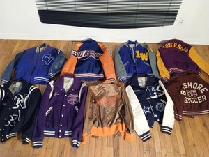 True Vintage Varsity Letterman Bomber  Wool Jacket Leather Sleeves Lot 9 Resell  - Picture 1 of 24