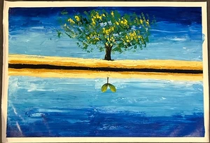 Hand-Painted Oil Painting on Canvas Paper 27x39. "Mirror Lake" - Picture 1 of 1