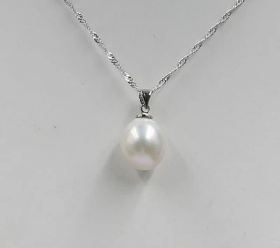 Natural 13.4x15.0 mm White Unusual Keshi Keishi Drip Baroque Pearl Necklace 18" Foto 1 de 4