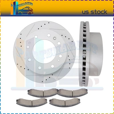 Front Drilled Slotted Discs Brake Rotors Ceramic Pads For GMC Sierra 3500 HD - Image 1 of 4