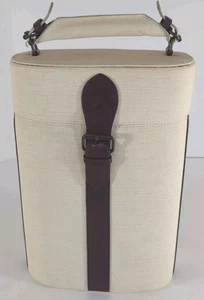 Mark Paul Beige Leinen Messing 2 Flaschen Wein/Likör Träger - Bild 1 von 7