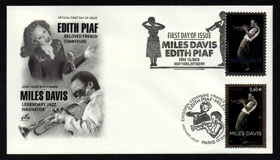 USA, SCOTT # 4693, FRANCE # 4256, JOINT ARTCRAFT FDC COVER - MILES DAVIS 2012 - Image 1 of 1