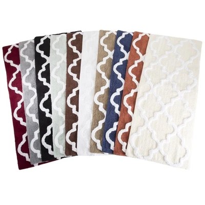100% Cotton Extra Long Plush Trellis Lattice Pattern Bath Mat 24 x 60 Inches - Image 1 of 2