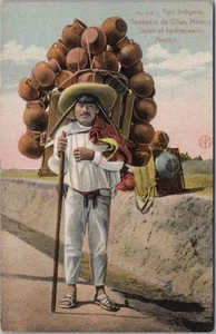 Tarjeta postal MÉXICO de la década de 1960 "Tipos Indígenas - Vendedor de loza" Vendedor de cerámica - Imagen 1 de 2