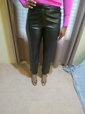 Merona Black Soft Leather Pants size 8 Straight Leg Lined Classic Fit  - Image 1 of 4