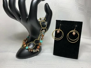 Beautiful Southwestern Style Handmade Copper & Beads Bracelet and Earrings Set - Picture 1 of 5